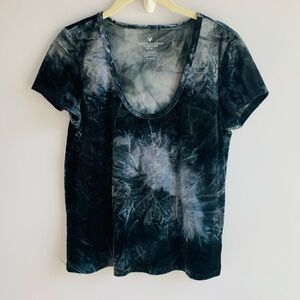 American Eagle Top Black Grey Velvet Tie Dye Scoop Neck Fun Soft Casual Medium